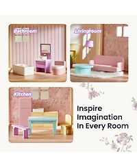 Tiny Land Wooden Dollhouse for Girls - Diy Pretend Play Doll House with 31Pcs Furniture Accessories