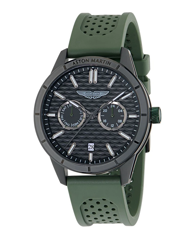 Aston Martin F1 Men's Quartz Black Guilloche Silicone Strap Watch 42mm