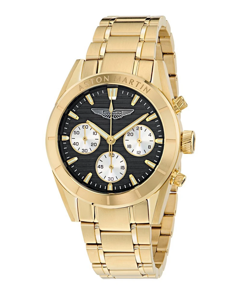 Aston Martin F1 Men's Quartz Black Guilloche Ip Yellow Gold Bracelet Watch 38mm