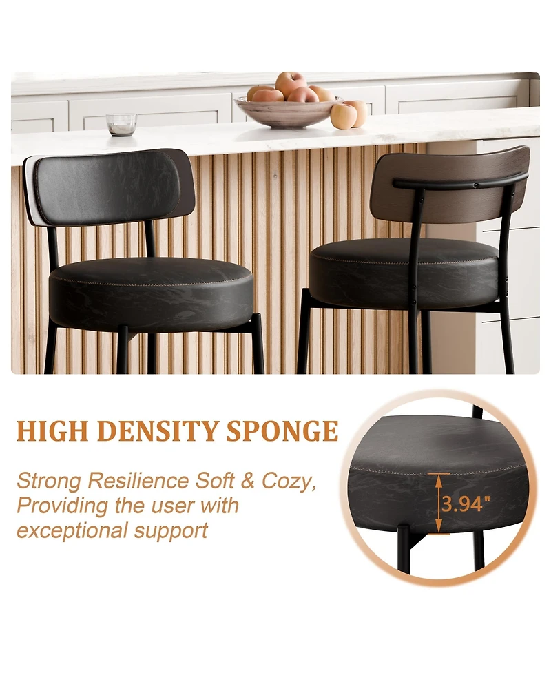 Dyhome 24 inches Bar Stools Set of 3, Counter Height with Leather Pad Wood Back
