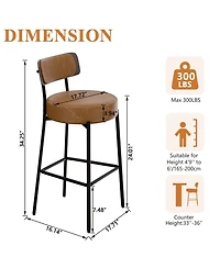 Dyhome 24 inches Bar Stools Set of 3, Counter Height with Leather Pad Wood Back