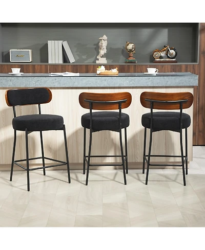 Dyhome 24 inches Bar Stools Set of 3, Counter Height with Boucle Fabric and Wood Back