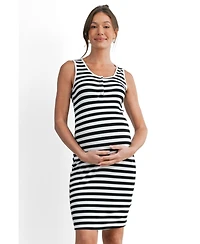 Hello Miz Maternity Sleeveless Striped Bodycon Nursing Friendly Dress