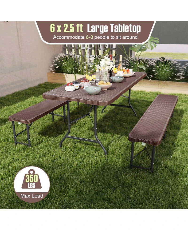 Sugift 6 Feet Portable Folding Table with Rattan-Look Hdpe Top and Lock