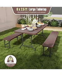 Sugift 6 Feet Portable Folding Table with Rattan-Look Hdpe Top and Lock