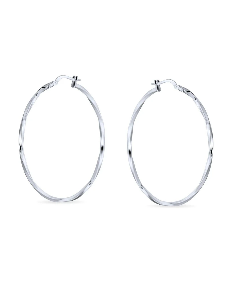 Bling Jewelry Big Lightweight Rope Cable Twist Hoop Earrings .925 Sterling Silver