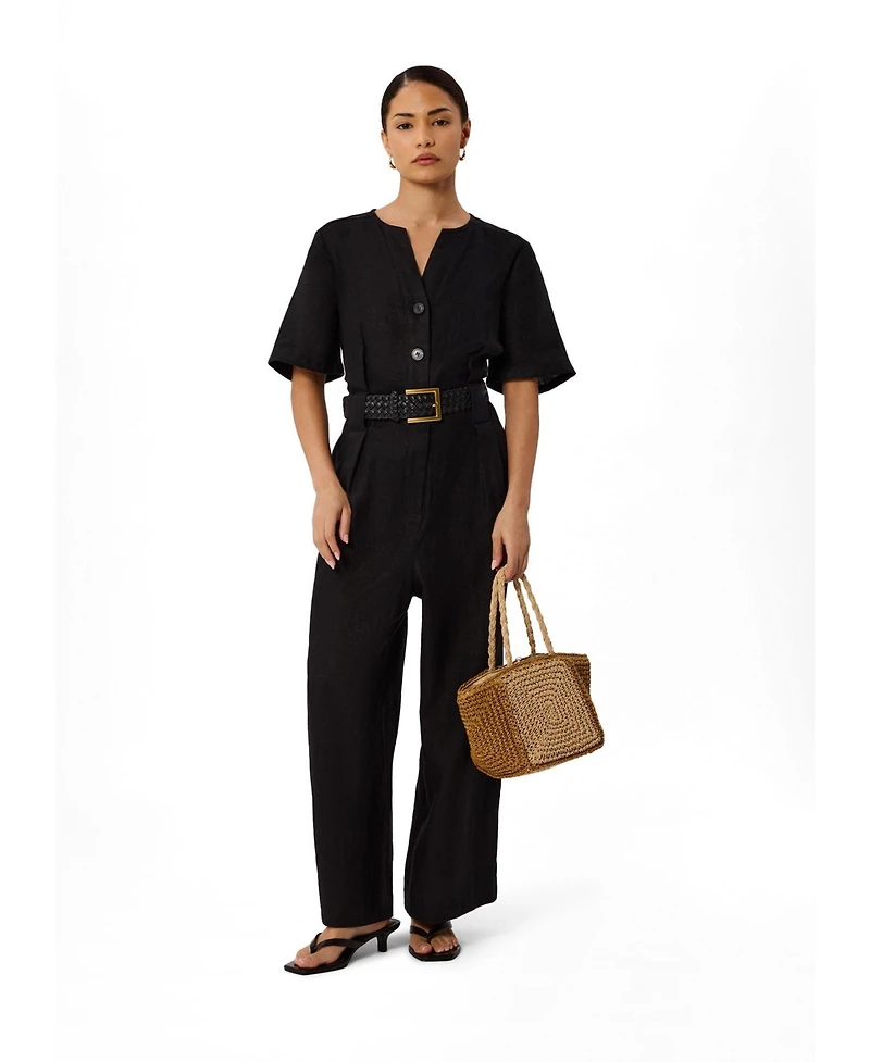 Whistles Women's Fiona Linen Button Jumpsuit