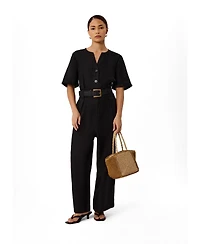 Whistles Women's Fiona Linen Button Jumpsuit