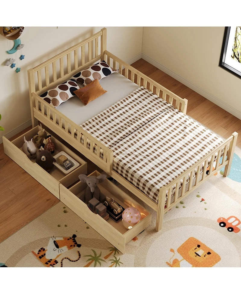 Streamdale Furniture Twin Wood Platform Bed With Rails and 2 Drawers
