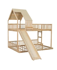 Streamdale Furniture Wood Floor House Bunk Bed with Slide and Ladder