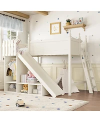 Streamdale Furniture Twin Loft Bed with Storage, Wardrobe, Slide, and Ladders, Solid Wood