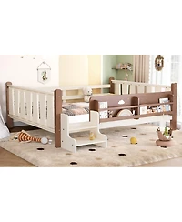Streamdale Furniture Full Size Floor Bed with Storage Bookcases, Stairs, and Guardrails