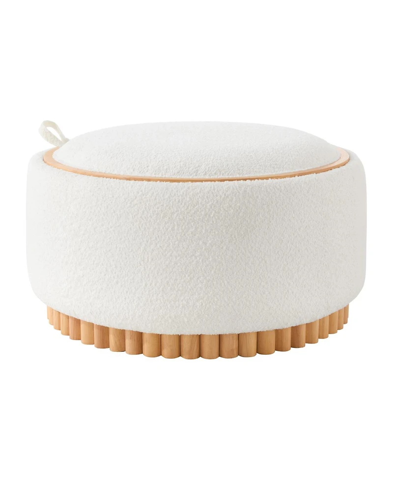Streamdale Furniture 29" Round Boucle Storage Ottoman with Reversible Lid and Wood Legs
