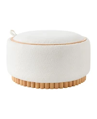 Streamdale Furniture 29" Round Boucle Storage Ottoman with Reversible Lid and Wood Legs
