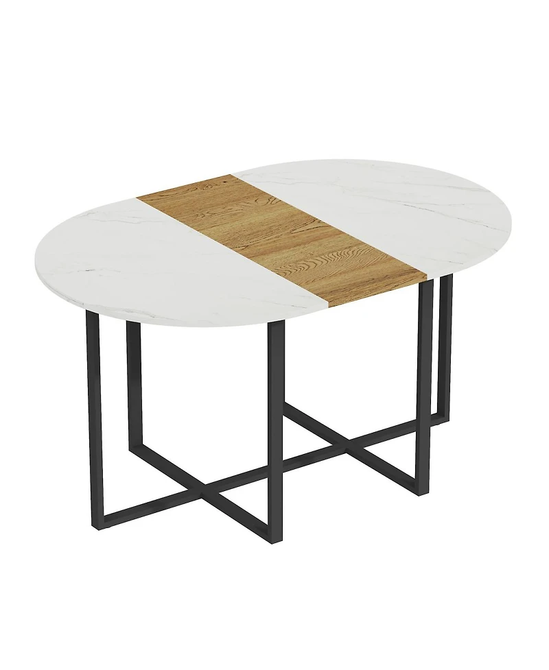 Streamdale Furniture 7 Piece Oval Faux Marble Dining Set with 6 Pu Leather Chairs