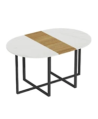 Streamdale Furniture 7 Piece Oval Faux Marble Dining Set with 6 Pu Leather Chairs