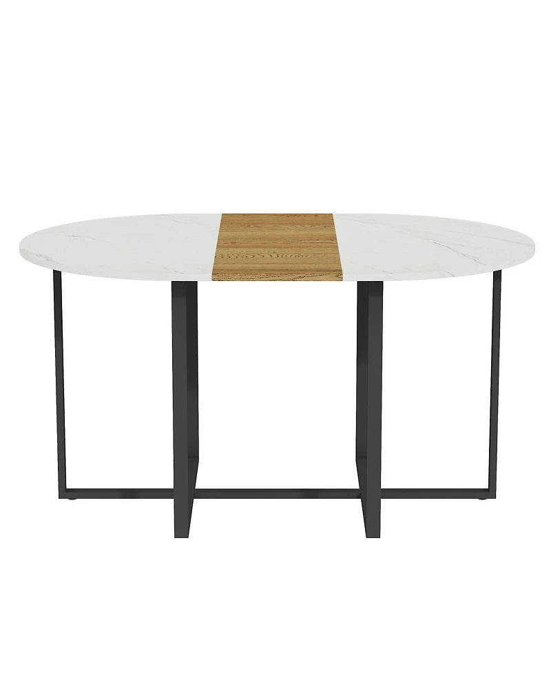 Streamdale Furniture 7 Piece Oval Faux Marble Dining Set with 6 Pu Leather Chairs
