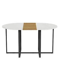 Streamdale Furniture 7 Piece Oval Faux Marble Dining Set with 6 Pu Leather Chairs
