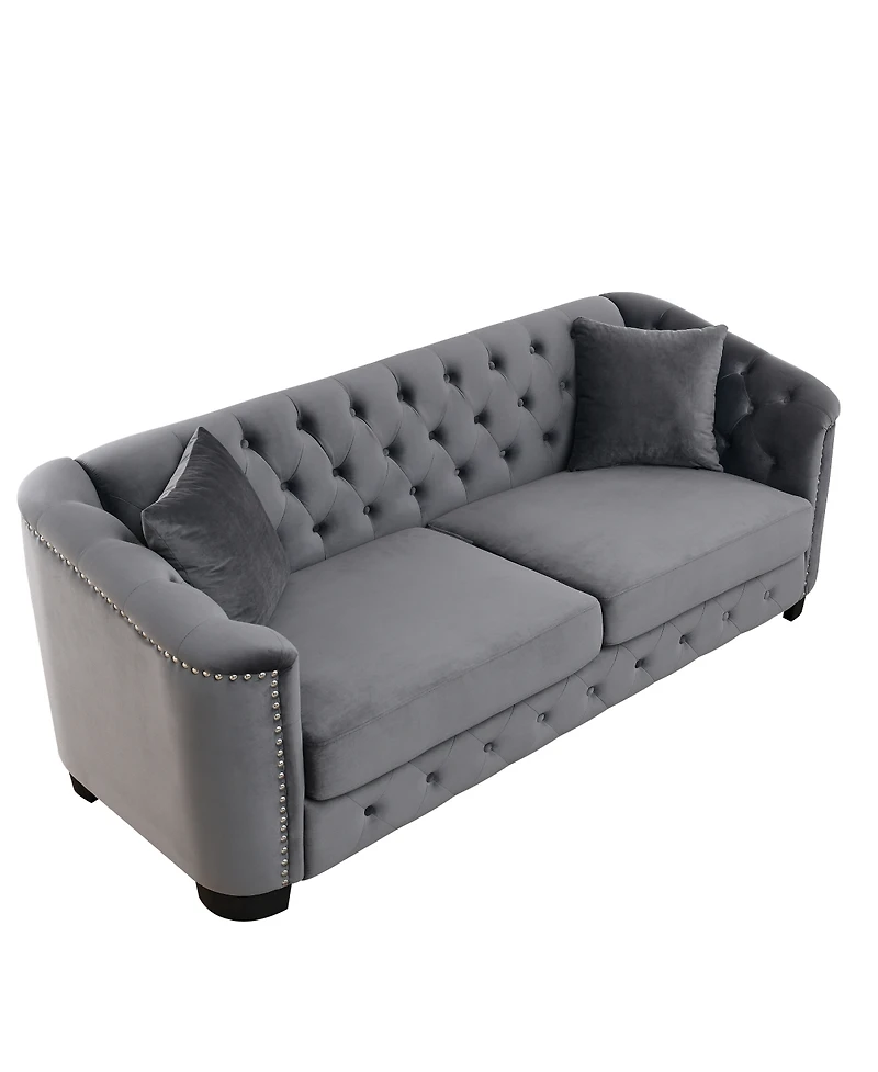Streamdale Furniture77 inch Modern Chesterfield Velvet Sofa, Tufted