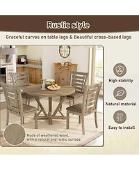 Streamdale Furniture 5 Piece Solid Wood Farmhouse Dining Set with Upholstered Chairs