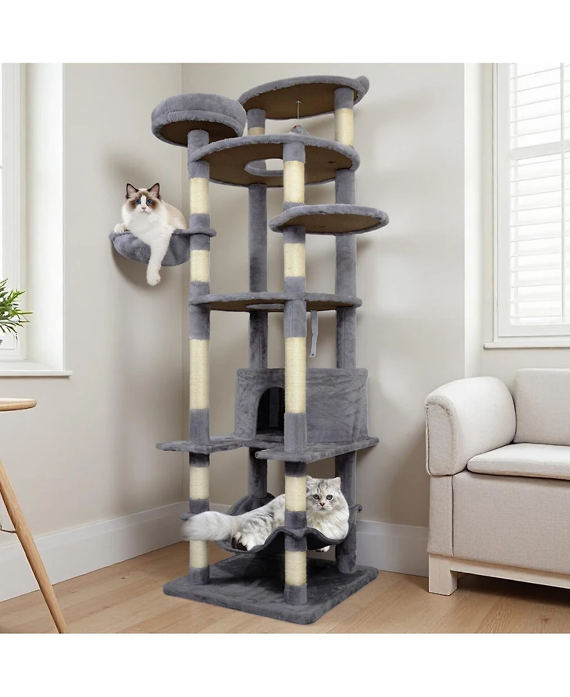 Streamdale Furniture 78.8" Cat Tree Tower with Large Condo, Hammock, and Sisal Posts