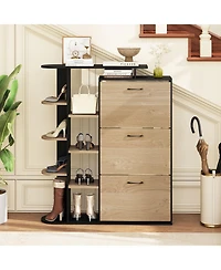 Slickblue Modern Shoe Cabinet with 3 Flip Drawers and Open Shelves