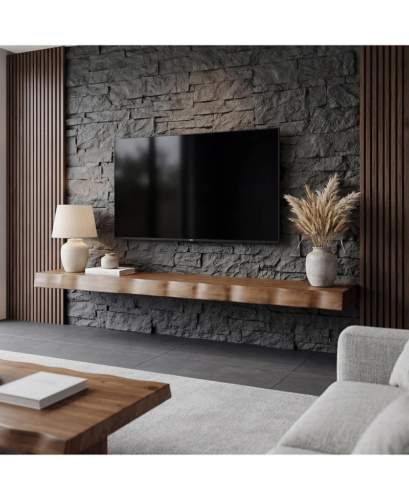 Tribesigns Floating Tv Stand for up to 65", Solid Wood Wall Mounted Tv Shelf, Mid Century Modern Media Console Entertainment Center