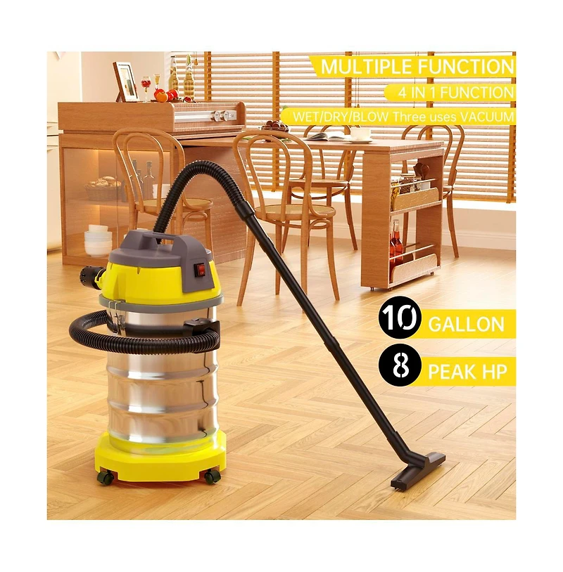 Topteng 3200W Wet Dry Vacuum with Blower - 9.2 Gal Stainless Steel Tank and 23KPA Suction for Garage and Home