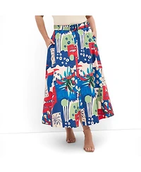 City Chic Women's Plus Elysia Marine Print Belted Cotton Skirt
