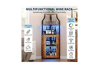homfan Corner Bar Cabinet, Wine Cabinet with Adjustable Shelf and Glass Holder, 5-Tiers Storage Space Liquor