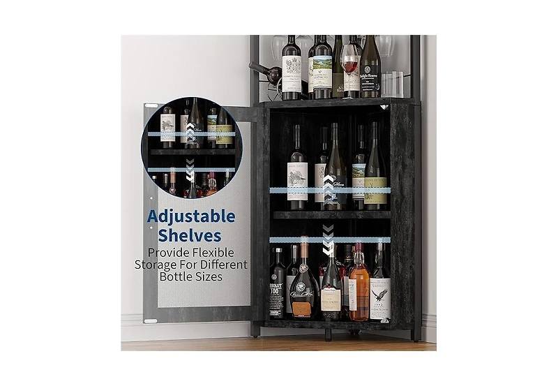 homfan Corner Bar Cabinet, Wine Cabinet with Adjustable Shelf and Glass Holder, 5-Tiers Storage Space Liquor