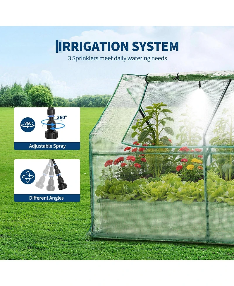 gaomon Galvanized Metal Raised Garden Bed Kit with Greenhouse Cover Self-Watering Irrigation and Insect Net for Vegetables, Flowers and Herbs