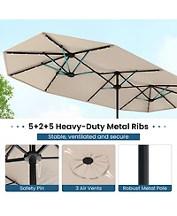 Double-sided Patio Umbrella with Solar Lights for Garden Pool Backyard