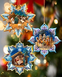 Designocracy Nativity Snowflake Wood Ornaments, Set of 3