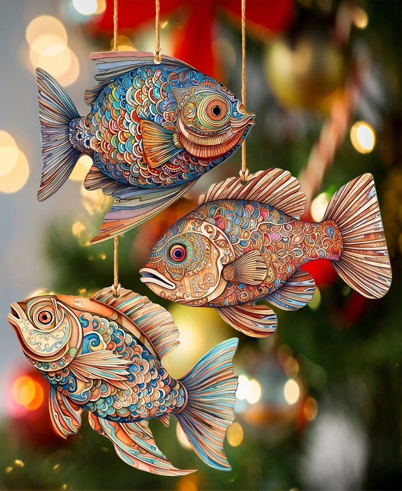 Designocracy Colorful Fish Holiday Ornaments, Set of 3