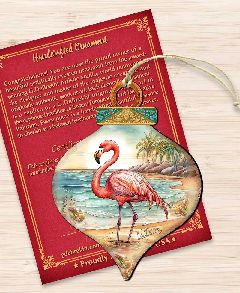 Designocracy Flamingo Charm Christmas Wood Ornament