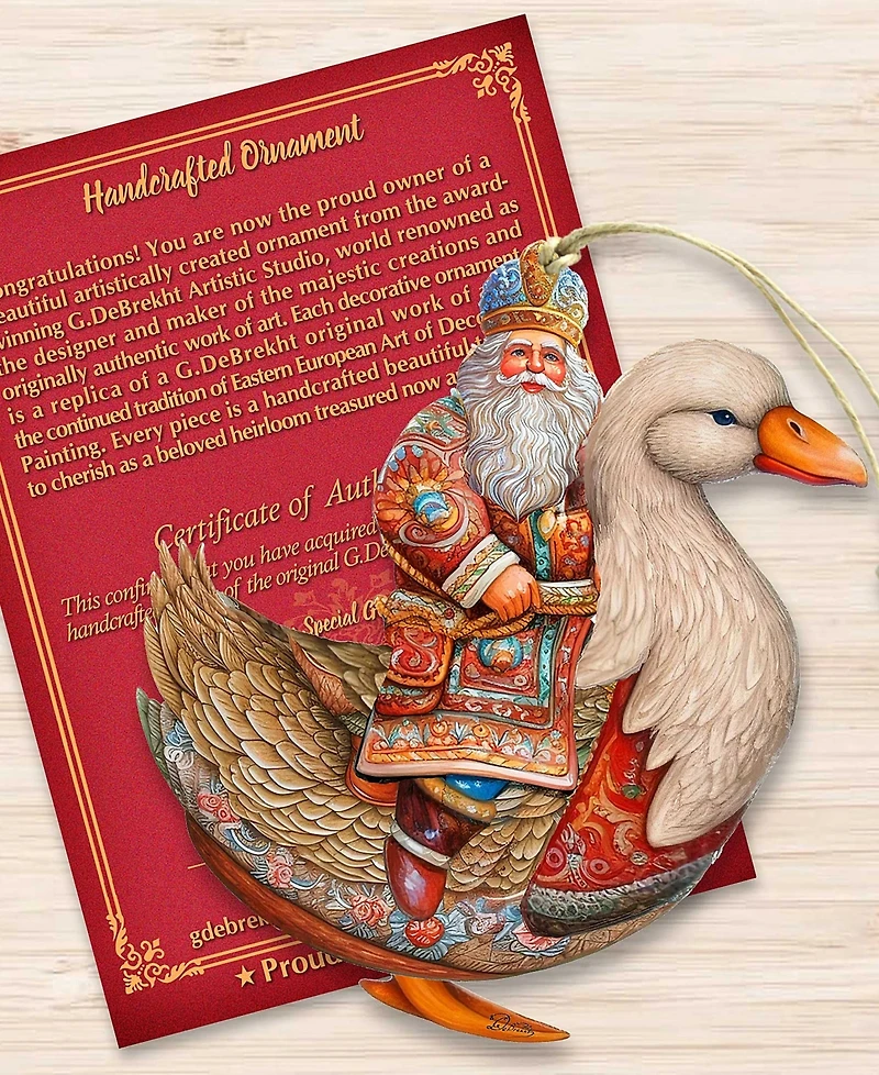Designocracy Charming Santa on Goose Christmas Wooden Ornaments Holiday Decor G. DeBrekht
