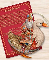 Designocracy Charming Santa on Goose Christmas Wooden Ornaments Holiday Decor G. DeBrekht