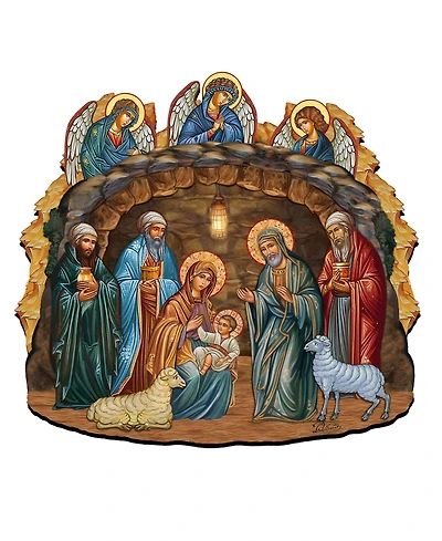 Designocracy Orthodox Nativity Scene Christmas Wooden Door Hanger Door Decor G. DeBrekht