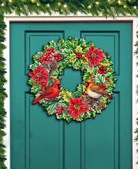 Designocracy Cardinal Garland Wreath Christmas Door Hanger Wooden Door Decor G. DeBrekht