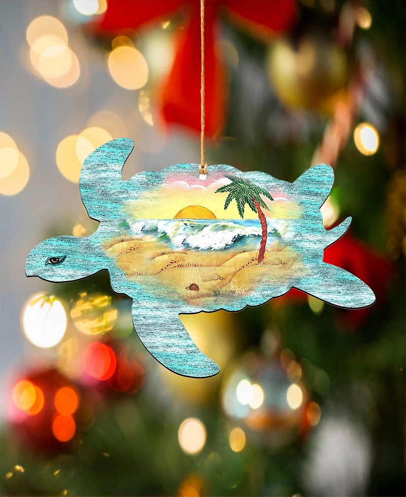 Designocracy Turtle Scenic Wooden Christmas Ornament