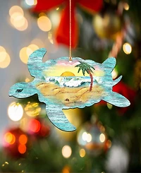 Designocracy Turtle Scenic Wooden Christmas Ornament