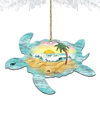 Designocracy Turtle Scenic Wooden Christmas Ornament