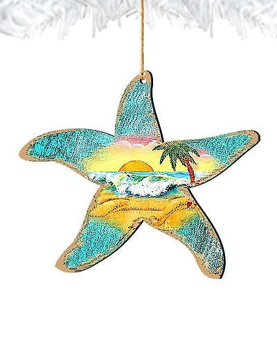 Designocracy Starfish Scenic Wood Christmas Ornament