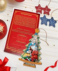 Designocracy Adoration Nativity Tree Christmas Wooden Ornaments Holiday Decor Set of 2 G. DeBrekht