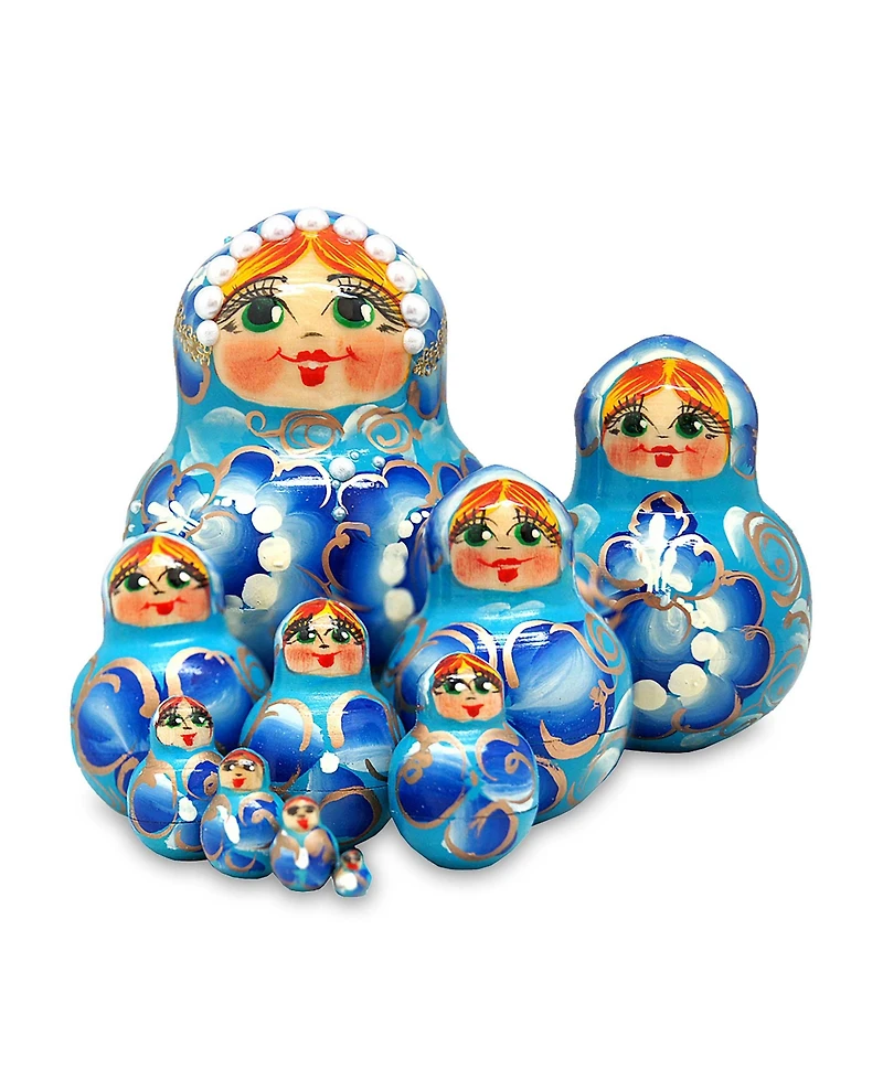 G.DeBrekht Flower In Blue 10 Piece Russian Matryoshka Nested Doll Set
