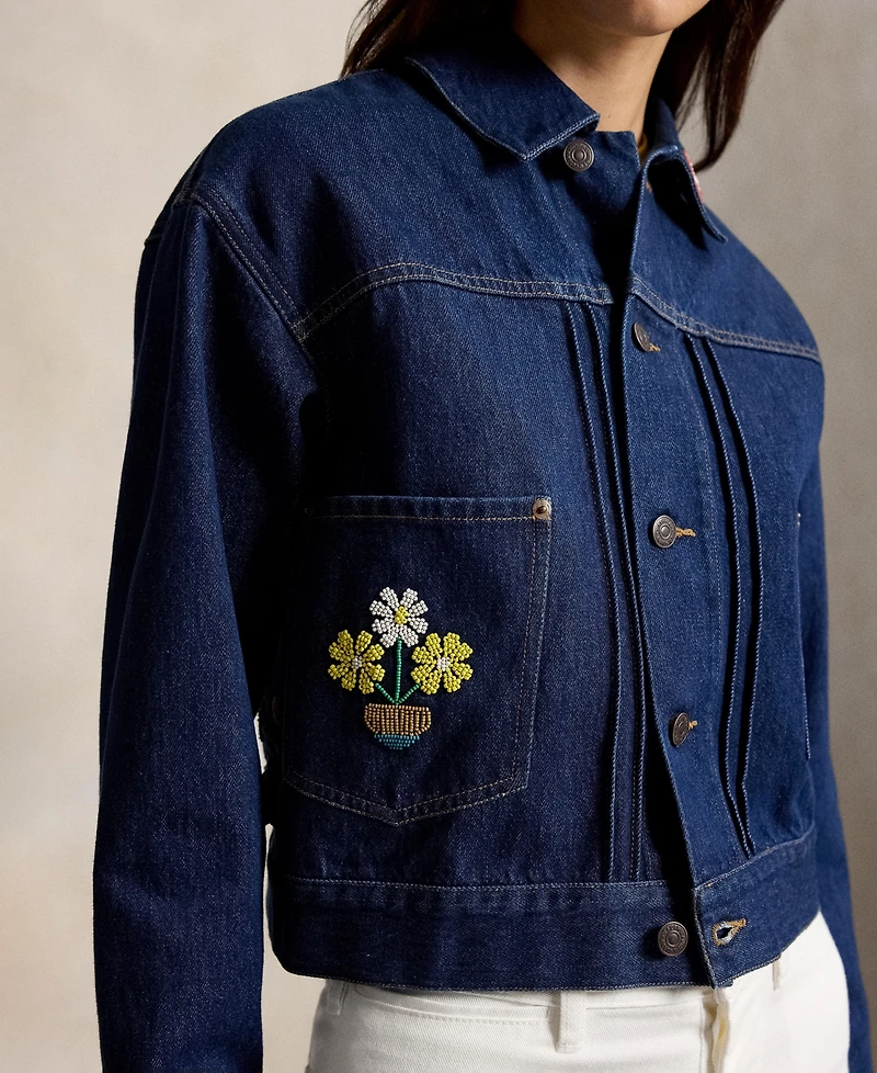 Polo Ralph Lauren Women's Spread Collar Beaded Denim Trucker Jacket