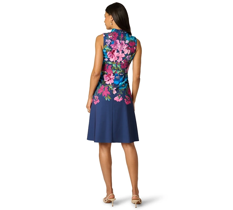 Adrianna Papell Women's Border Floral Collar Midi Dress