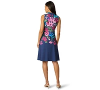 Adrianna Papell Women's Border Floral Collar Midi Dress