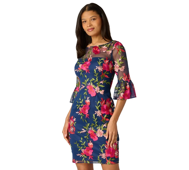 Adrianna Papell Women's Embroidered Short Dress